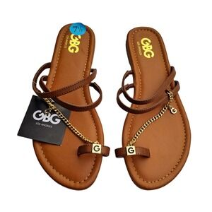 GBG Los Angeles Glathani-T Brown Chain Toe Loop Sandals Womens 7.5M New